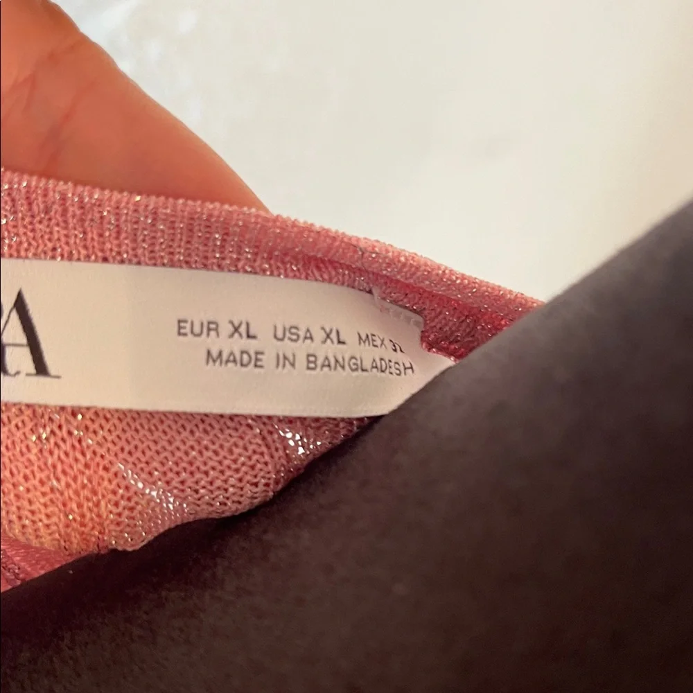 Zara Shimmery Light Pink Ribbed Scoop Neck Tank - Picture 2 of 6